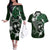 FSM Chuuk Couples Matching Off The Shoulder Long Sleeve Dress and Hawaiian Shirt Turtle Tropical Flowers Polynesian - Green