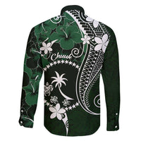 FSM Chuuk Family Matching Long Sleeve Bodycon Dress and Hawaiian Shirt Turtle Tropical Flowers Polynesian - Green