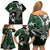 FSM Chuuk Family Matching Off Shoulder Short Dress and Hawaiian Shirt Turtle Tropical Flowers Polynesian - Green