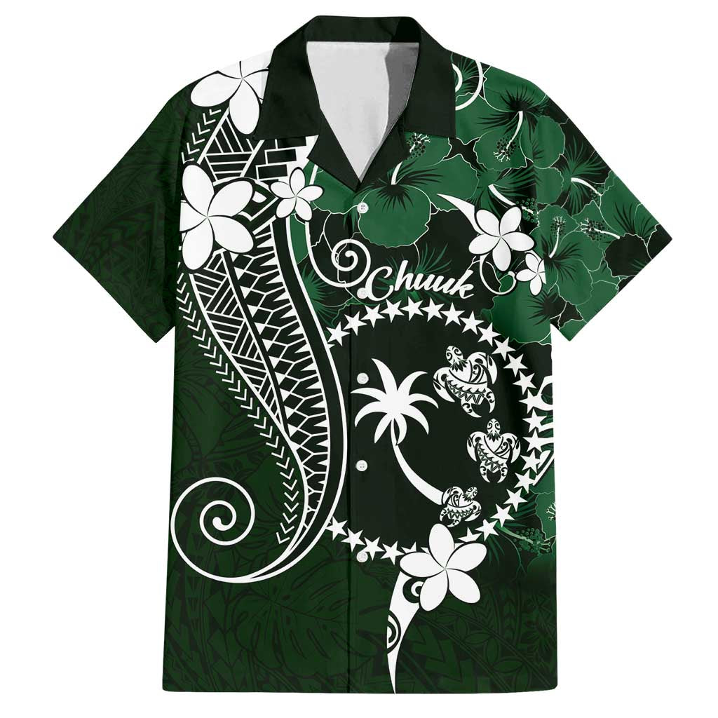 FSM Chuuk Family Matching Tank Maxi Dress and Hawaiian Shirt Turtle Tropical Flowers Polynesian - Green
