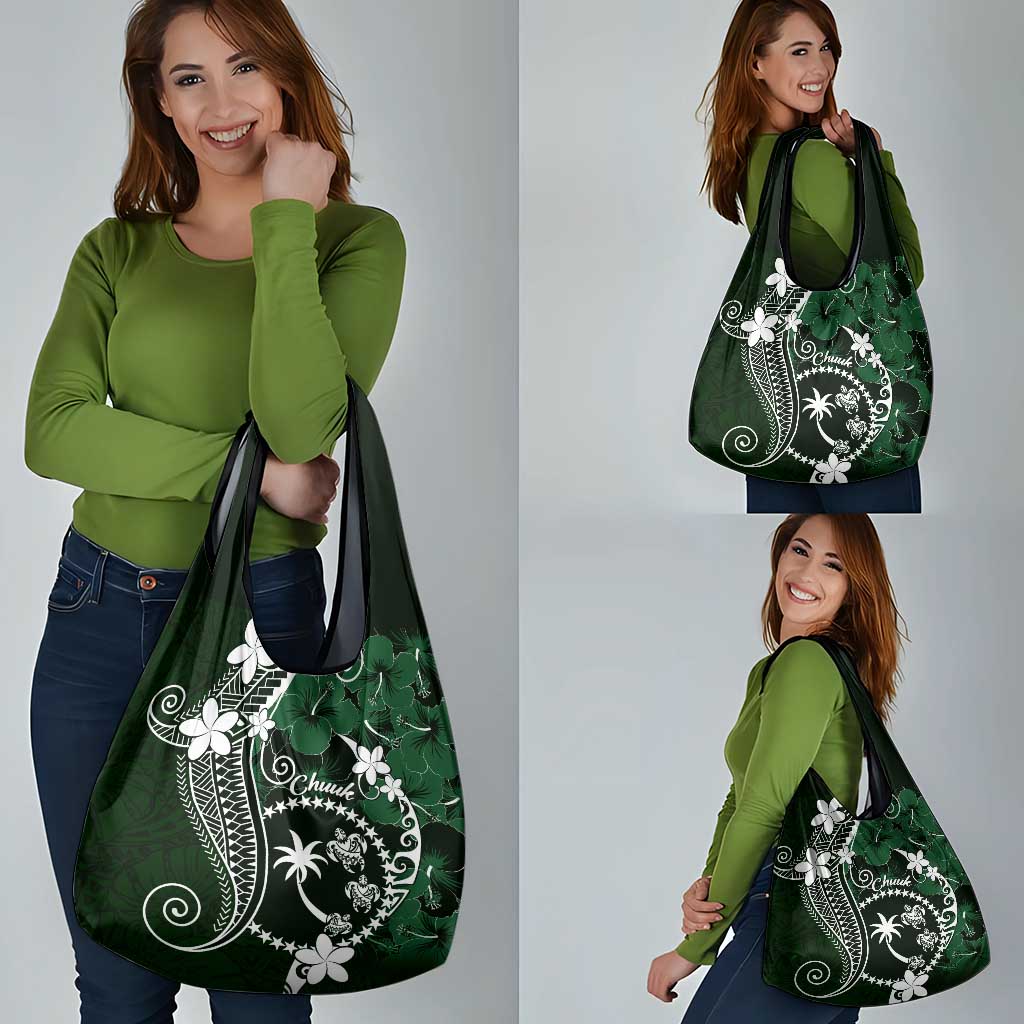 FSM Chuuk Grocery Bag Turtle Tropical Flowers Polynesian - Green