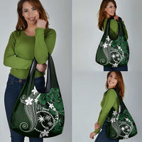 FSM Chuuk Grocery Bag Turtle Tropical Flowers Polynesian - Green