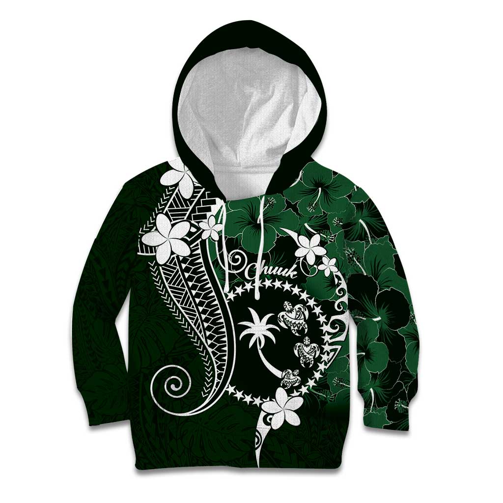 FSM Chuuk Kid Hoodie Turtle Tropical Flowers Polynesian - Green