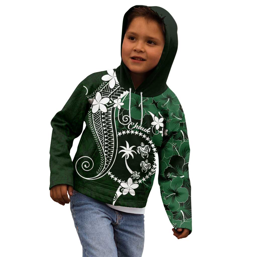 FSM Chuuk Kid Hoodie Turtle Tropical Flowers Polynesian - Green