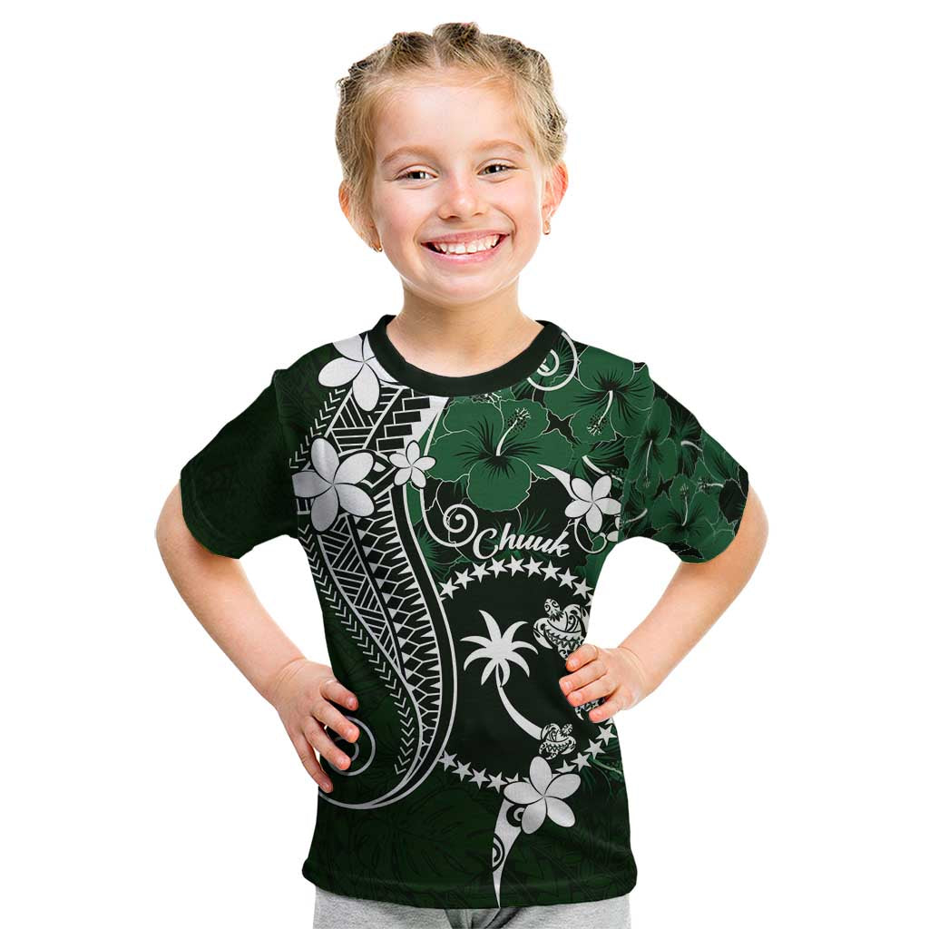 FSM Chuuk Kid T Shirt Turtle Tropical Flowers Polynesian - Green