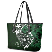FSM Chuuk Leather Tote Bag Turtle Tropical Flowers Polynesian - Green
