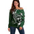 FSM Chuuk Off Shoulder Sweater Turtle Tropical Flowers Polynesian - Green