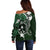 FSM Chuuk Off Shoulder Sweater Turtle Tropical Flowers Polynesian - Green