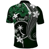 FSM Chuuk Polo Shirt Turtle Tropical Flowers Polynesian - Green