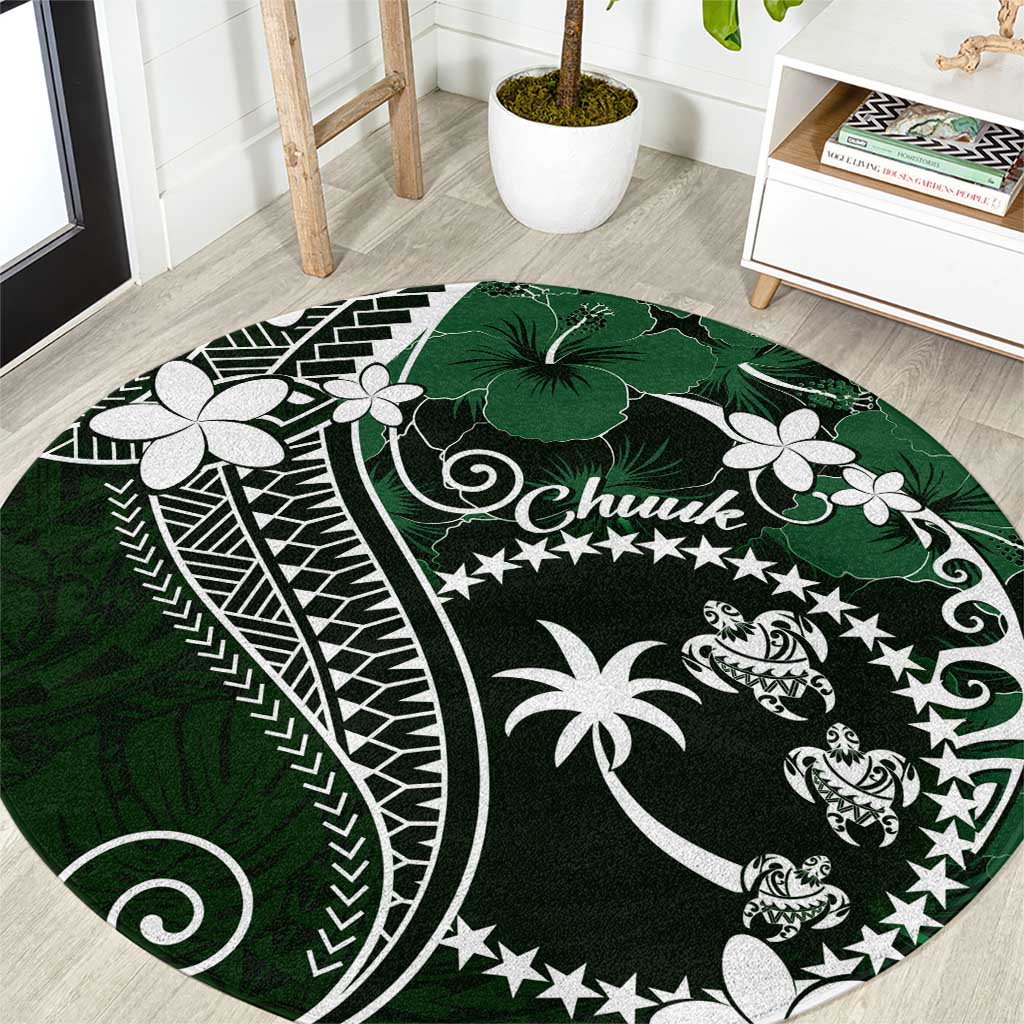 FSM Chuuk Round Carpet Turtle Tropical Flowers Polynesian - Green