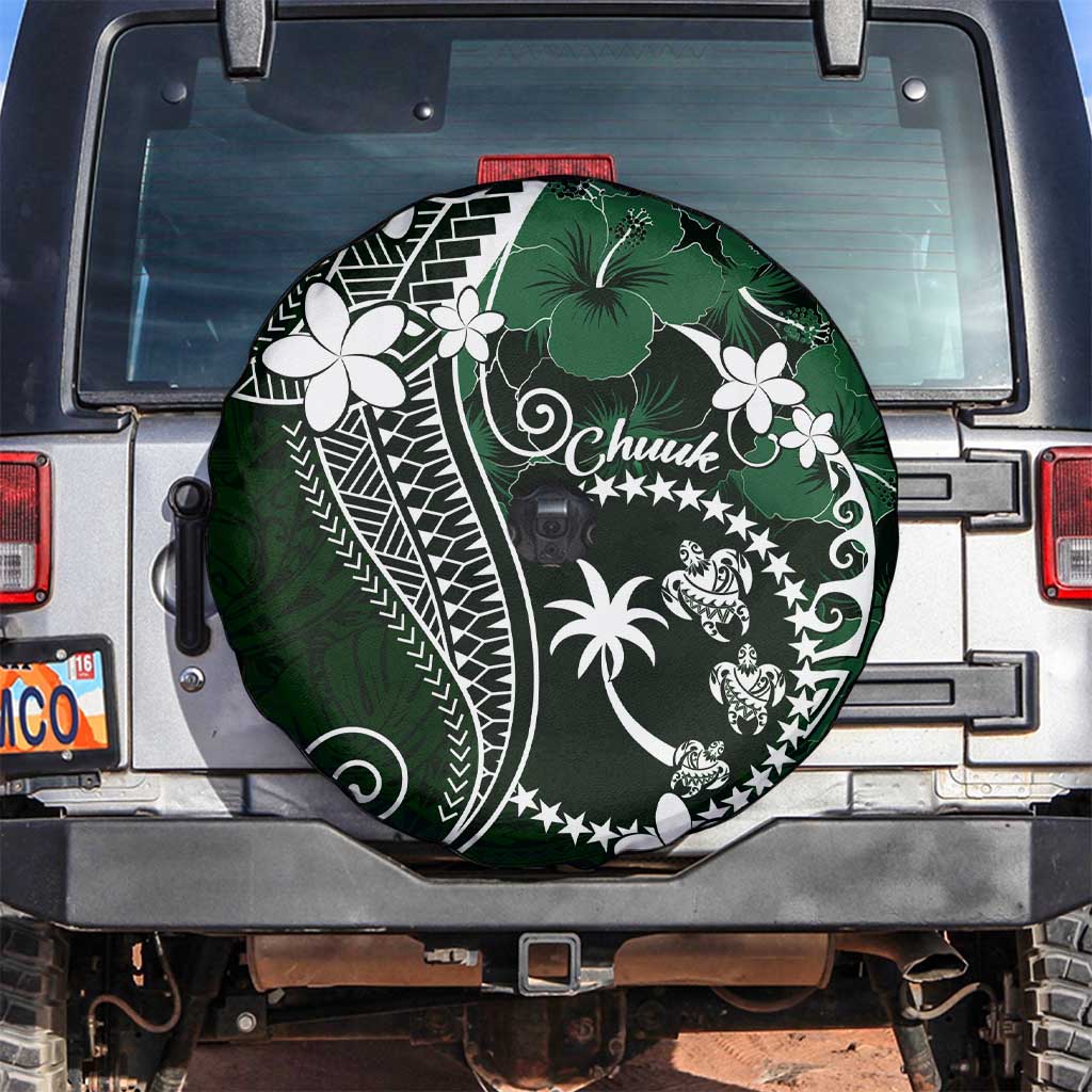 FSM Chuuk Spare Tire Cover Turtle Tropical Flowers Polynesian - Green