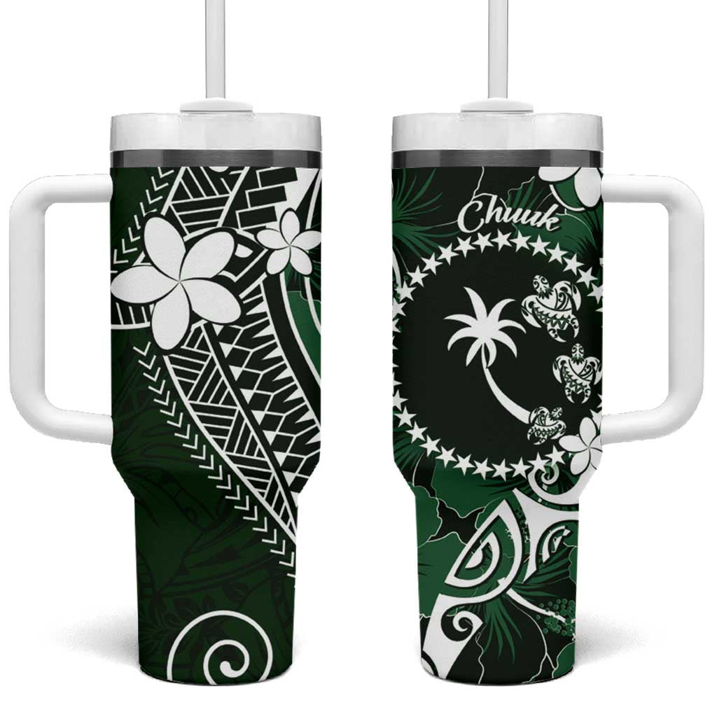 FSM Chuuk Tumbler With Handle Turtle Tropical Flowers Polynesian - Green