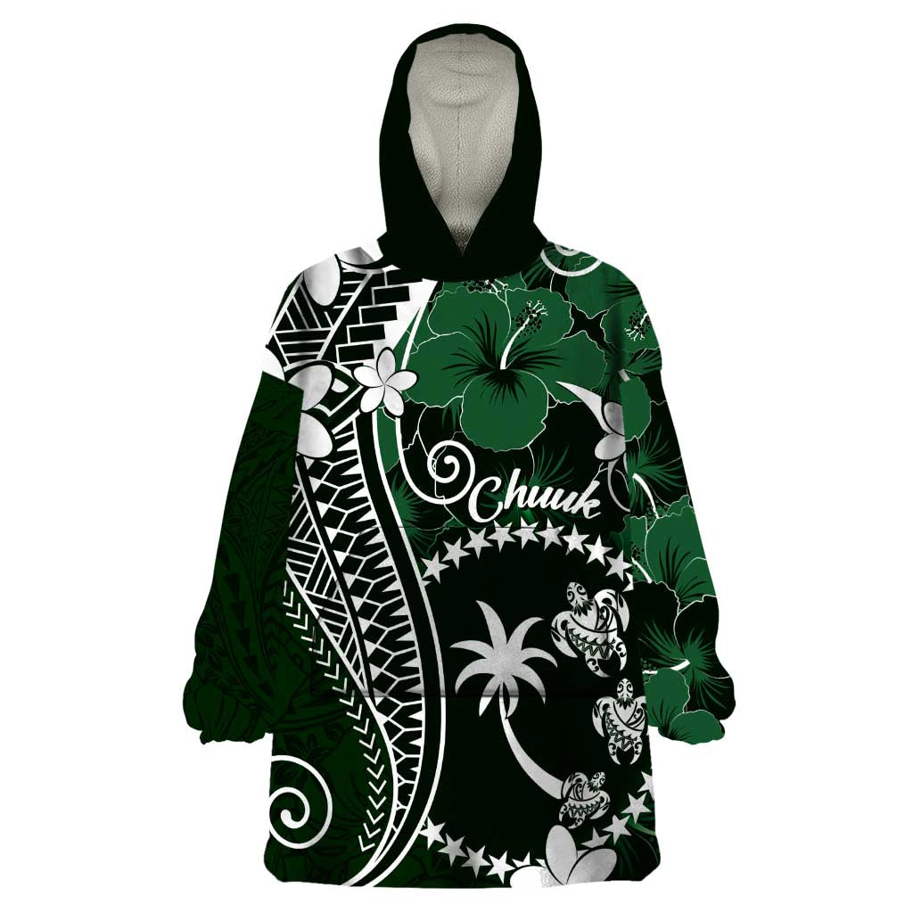 FSM Chuuk Wearable Blanket Hoodie Turtle Tropical Flowers Polynesian - Green