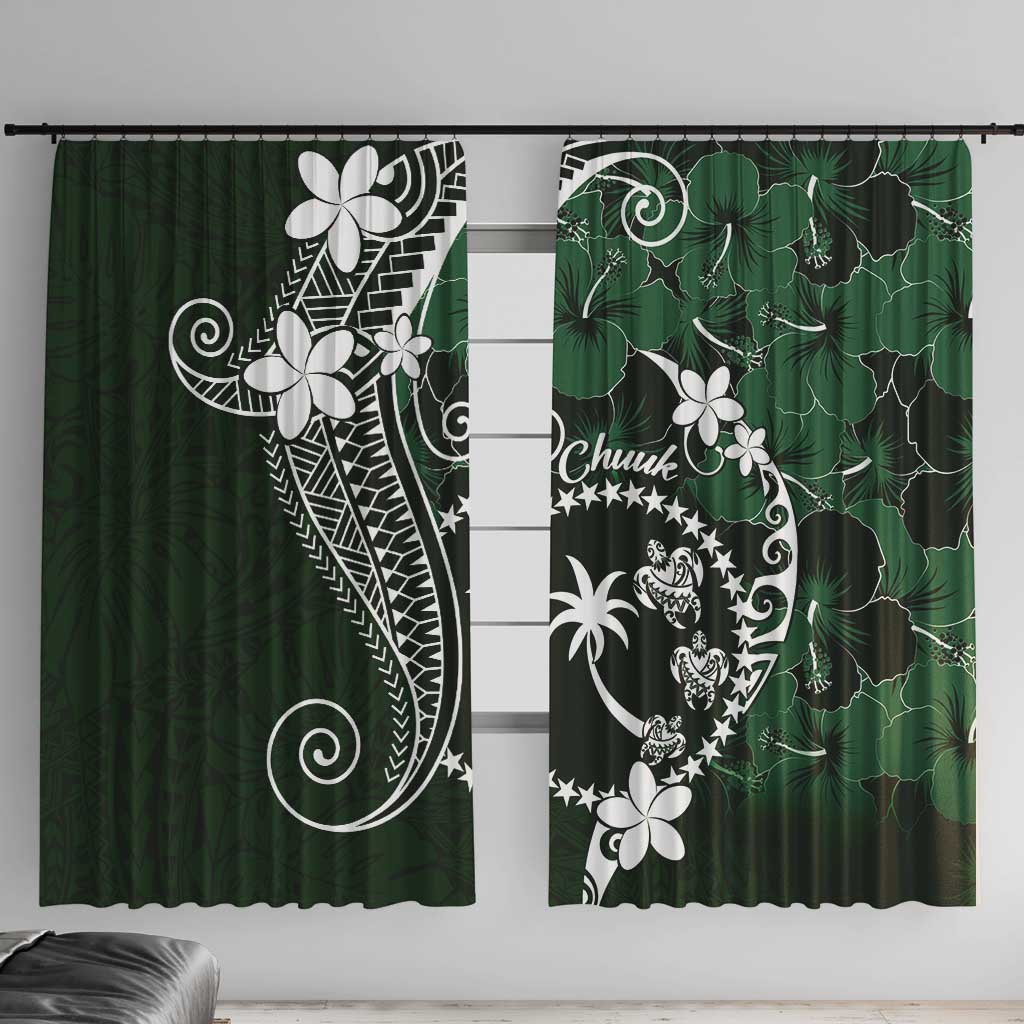 FSM Chuuk Window Curtain Turtle Tropical Flowers Polynesian - Green