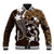 FSM Chuuk Baseball Jacket Turtle Tropical Flowers Polynesian - Brown