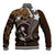 FSM Chuuk Baseball Jacket Turtle Tropical Flowers Polynesian - Brown