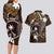 FSM Chuuk Couples Matching Long Sleeve Bodycon Dress and Hawaiian Shirt Turtle Tropical Flowers Polynesian - Brown