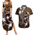 FSM Chuuk Couples Matching Summer Maxi Dress and Hawaiian Shirt Turtle Tropical Flowers Polynesian - Brown