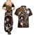 FSM Chuuk Couples Matching Summer Maxi Dress and Hawaiian Shirt Turtle Tropical Flowers Polynesian - Brown