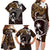 FSM Chuuk Family Matching Long Sleeve Bodycon Dress and Hawaiian Shirt Turtle Tropical Flowers Polynesian - Brown