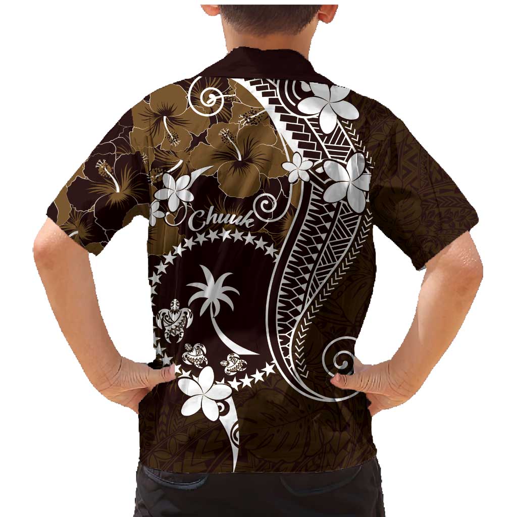 FSM Chuuk Family Matching Mermaid Dress and Hawaiian Shirt Turtle Tropical Flowers Polynesian - Brown