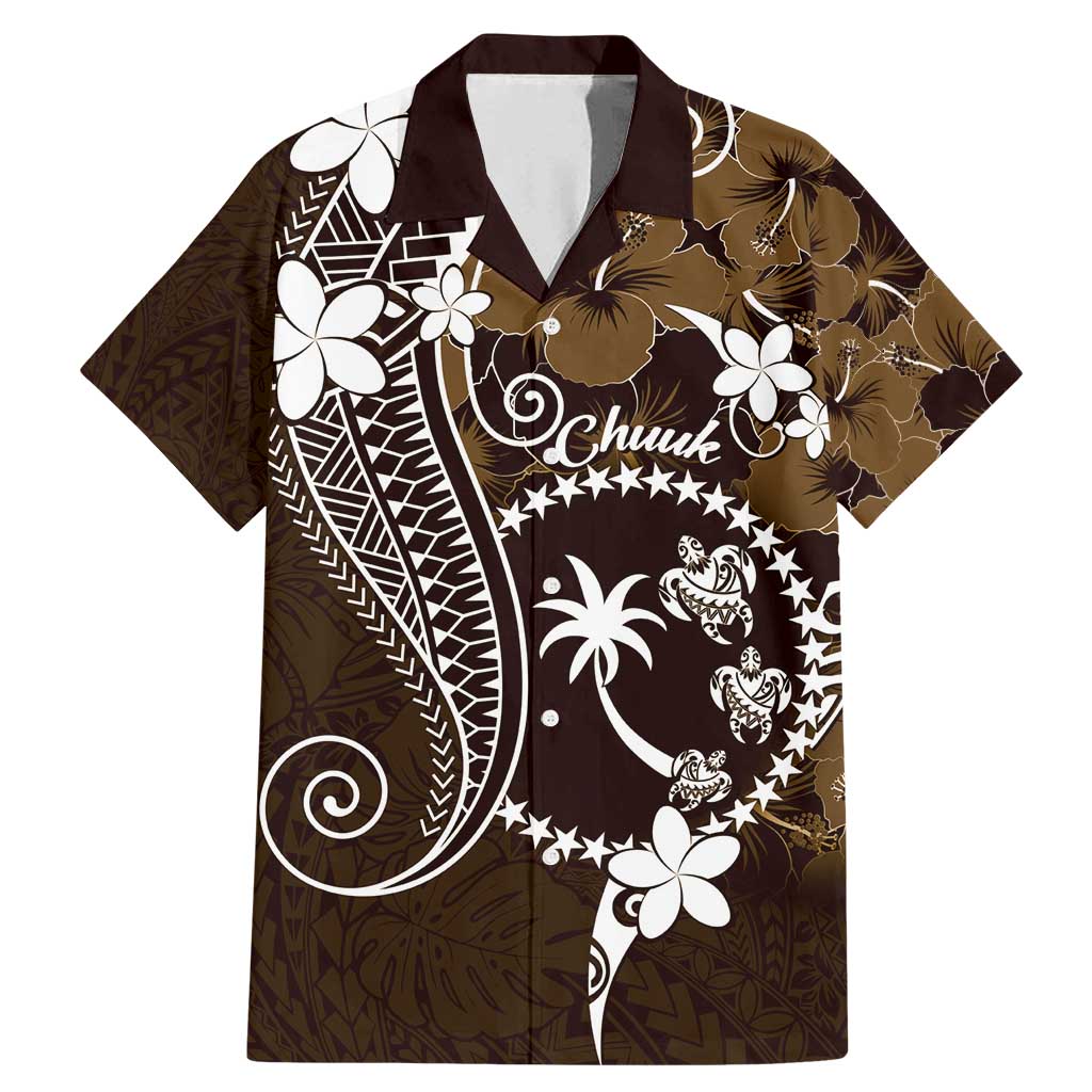 FSM Chuuk Family Matching Mermaid Dress and Hawaiian Shirt Turtle Tropical Flowers Polynesian - Brown