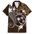 FSM Chuuk Family Matching Off The Shoulder Long Sleeve Dress and Hawaiian Shirt Turtle Tropical Flowers Polynesian - Brown