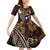 FSM Chuuk Family Matching Off Shoulder Short Dress and Hawaiian Shirt Turtle Tropical Flowers Polynesian - Brown