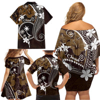 FSM Chuuk Family Matching Off Shoulder Short Dress and Hawaiian Shirt Turtle Tropical Flowers Polynesian - Brown