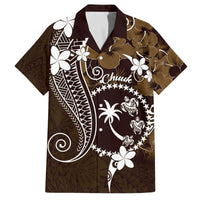 FSM Chuuk Family Matching Puletasi and Hawaiian Shirt Turtle Tropical Flowers Polynesian - Brown