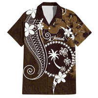 FSM Chuuk Family Matching Short Sleeve Bodycon Dress and Hawaiian Shirt Turtle Tropical Flowers Polynesian - Brown