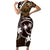 FSM Chuuk Family Matching Short Sleeve Bodycon Dress and Hawaiian Shirt Turtle Tropical Flowers Polynesian - Brown