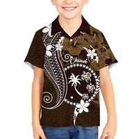 FSM Chuuk Family Matching Short Sleeve Bodycon Dress and Hawaiian Shirt Turtle Tropical Flowers Polynesian - Brown