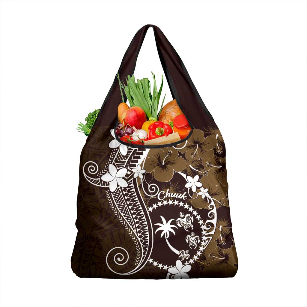 FSM Chuuk Grocery Bag Turtle Tropical Flowers Polynesian - Brown