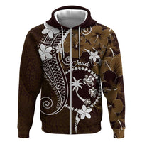 FSM Chuuk Hoodie Turtle Tropical Flowers Polynesian - Brown