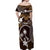 FSM Chuuk Off Shoulder Maxi Dress Turtle Tropical Flowers Polynesian - Brown