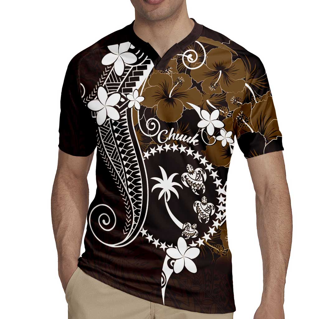 FSM Chuuk Rugby Jersey Turtle Tropical Flowers Polynesian - Brown