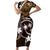 FSM Chuuk Short Sleeve Bodycon Dress Turtle Tropical Flowers Polynesian - Brown