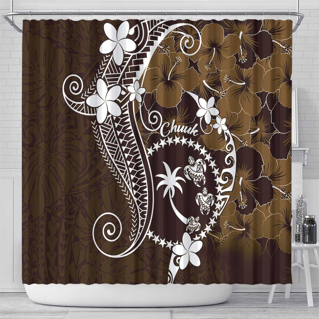 FSM Chuuk Shower Curtain Turtle Tropical Flowers Polynesian - Brown