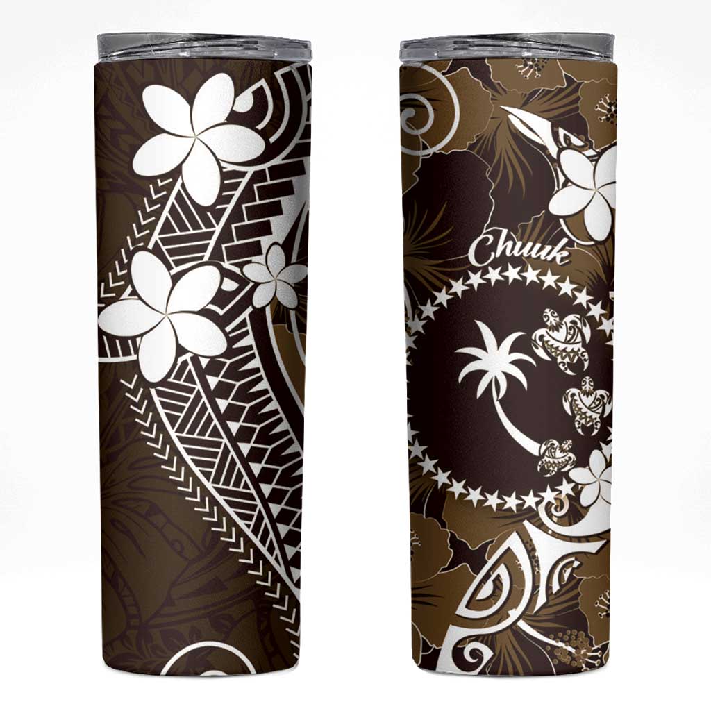 FSM Chuuk Skinny Tumbler Turtle Tropical Flowers Polynesian - Brown