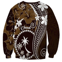 FSM Chuuk Sweatshirt Turtle Tropical Flowers Polynesian - Brown