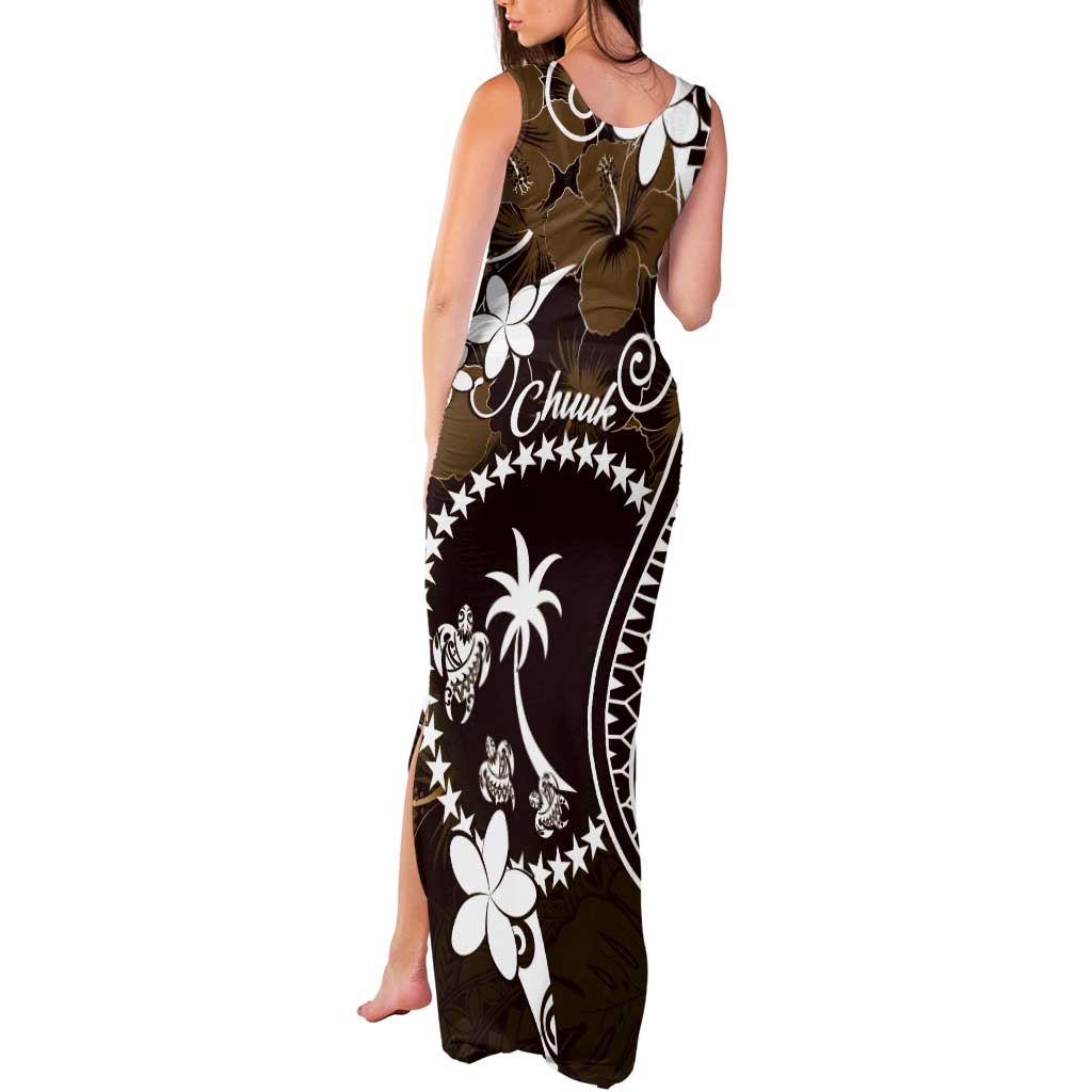 FSM Chuuk Tank Maxi Dress Turtle Tropical Flowers Polynesian - Brown