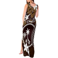 FSM Chuuk Tank Maxi Dress Turtle Tropical Flowers Polynesian - Brown