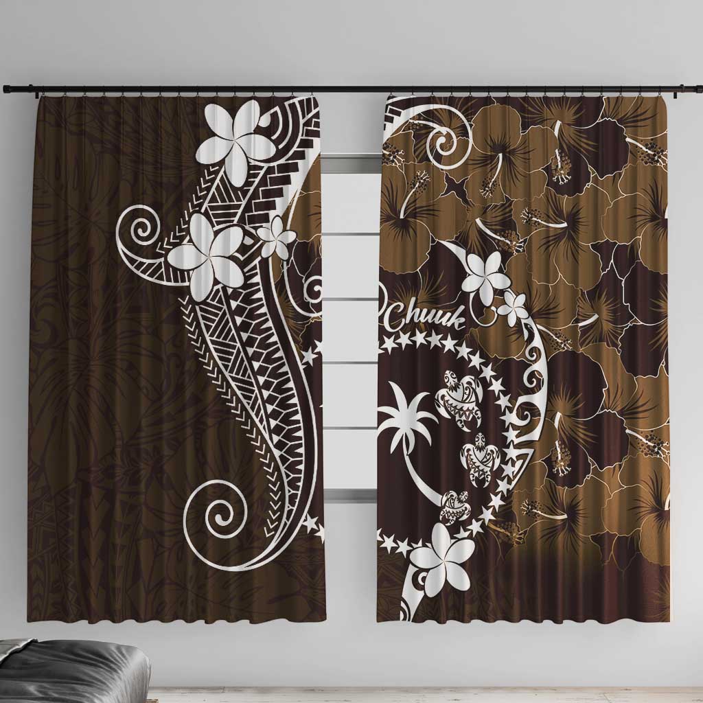 FSM Chuuk Window Curtain Turtle Tropical Flowers Polynesian - Brown