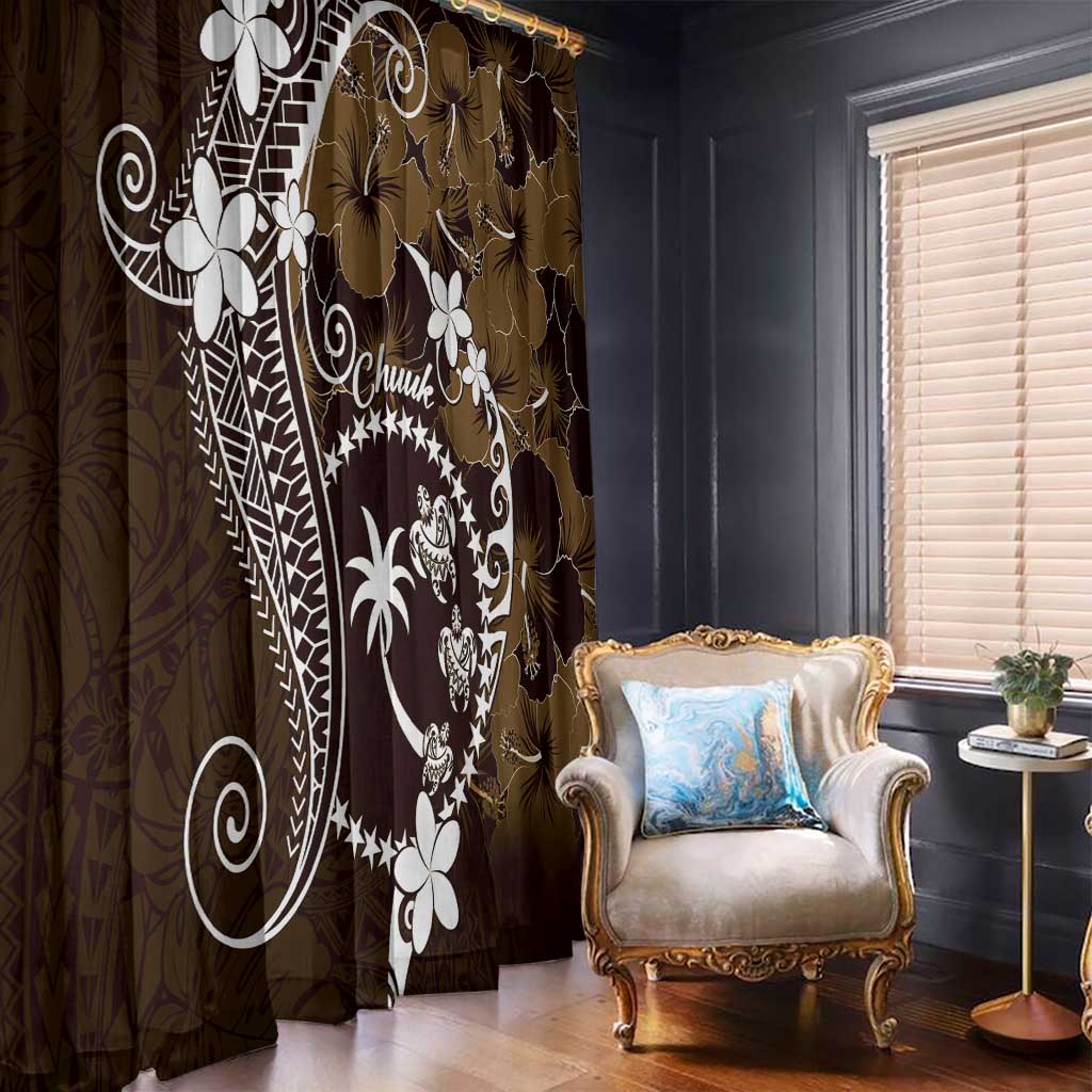 FSM Chuuk Window Curtain Turtle Tropical Flowers Polynesian - Brown