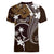 FSM Chuuk Women V-Neck T-Shirt Turtle Tropical Flowers Polynesian - Brown