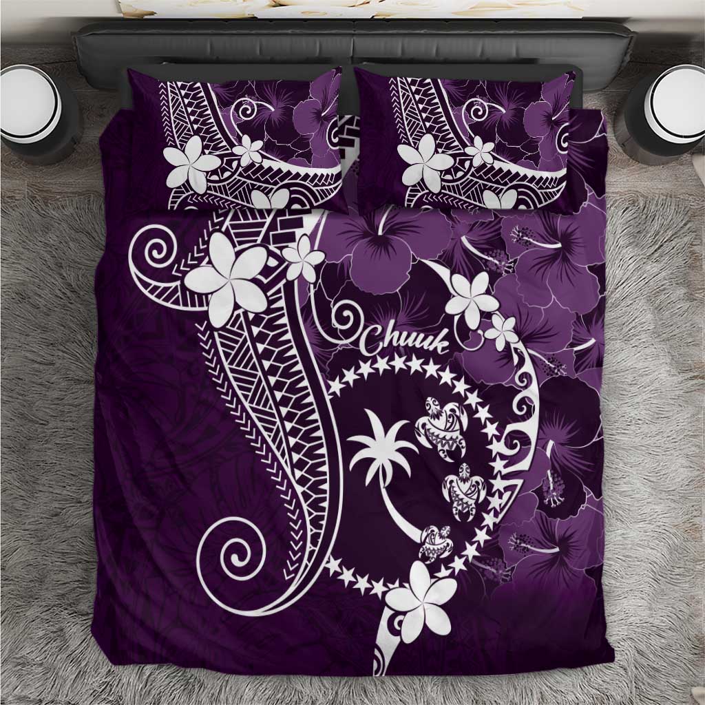 FSM Chuuk Bedding Set Turtle Tropical Flowers Polynesian - Purple