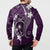 FSM Chuuk Button Sweatshirt Turtle Tropical Flowers Polynesian - Purple