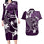 FSM Chuuk Couples Matching Long Sleeve Bodycon Dress and Hawaiian Shirt Turtle Tropical Flowers Polynesian - Purple