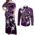 FSM Chuuk Couples Matching Off Shoulder Maxi Dress and Long Sleeve Button Shirt Turtle Tropical Flowers Polynesian - Purple